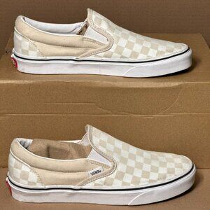 Vans Women's Checkered Slip-On Sneakers - Beige and White